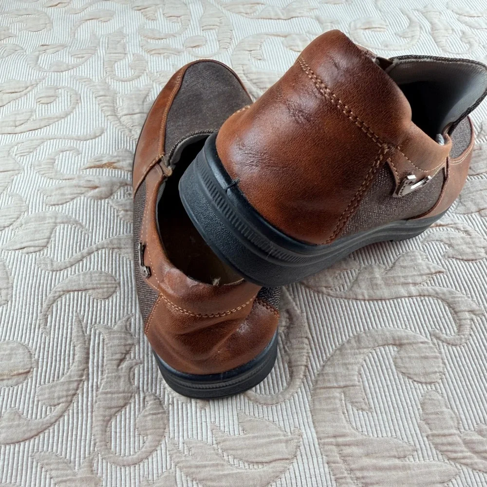 Sport Mens Slip On Loafers Casual Walking Shoes Brown Faux Leather Fabric Mix 9M